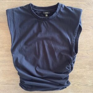 AFRM Billie Sleeveless Ruched Side T-shirt-Shoulder Pads-Black-Size Small-RRP$48